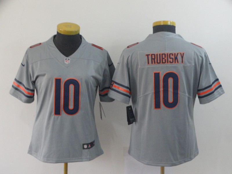 Women's Chicago Bears #10 Mitchell Trubisky 2019 Silver Inverted Legend Stitched NFL Jersey(Runs Small)
